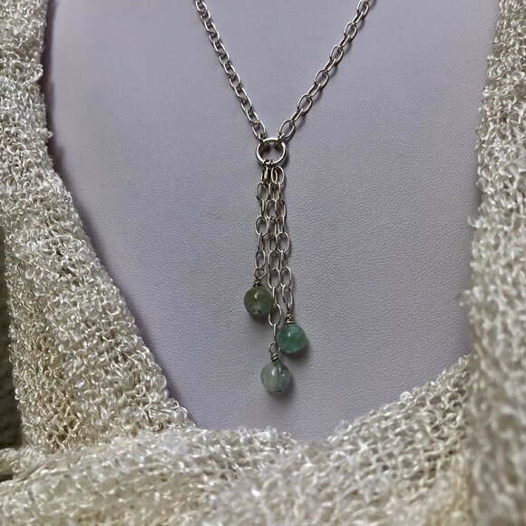 Sterling Silver chain necklace with Aquamarine bead tassel - Picture 2 of 7